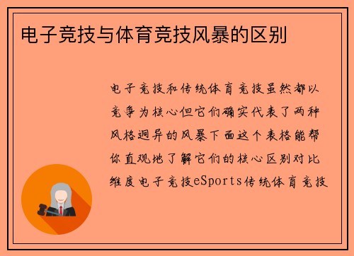 电子竞技与体育竞技风暴的区别